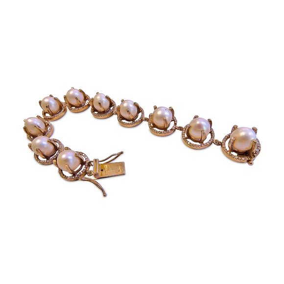 14k Gold Diamond & Pearl Bracelet - Picture 4 of 6